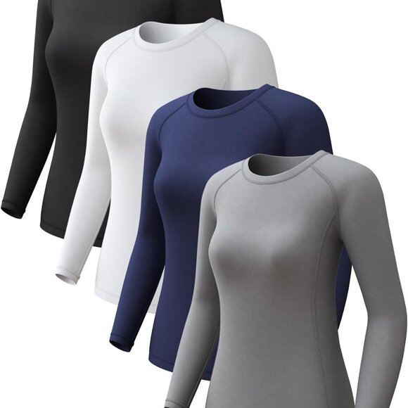 4 Pack Women's Compression Shirts Long Sleeve Athletic Workout Tops Sun Protecti - Picture 1 of 6